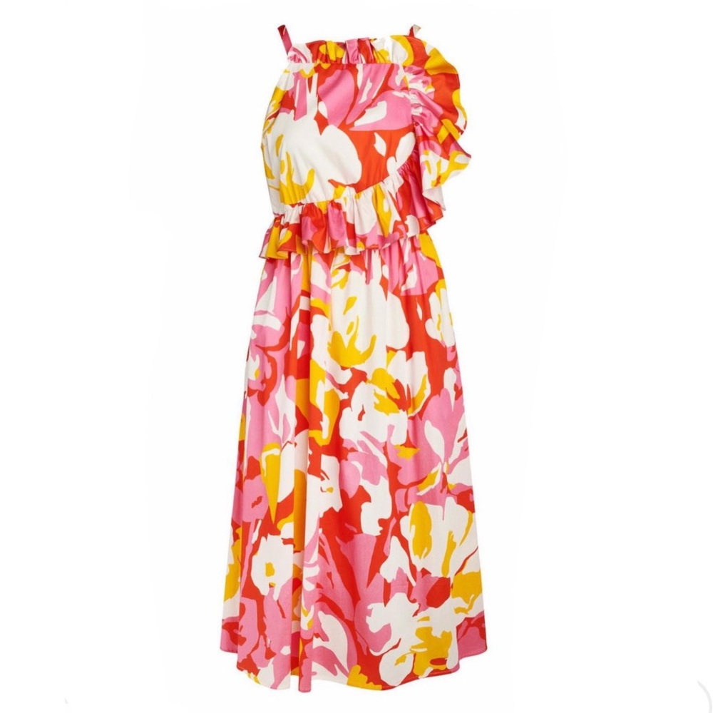 NWT Crosby by Mollie Burch Multicolor Pink Orange Ruffle Genevieve Maxi Dress S